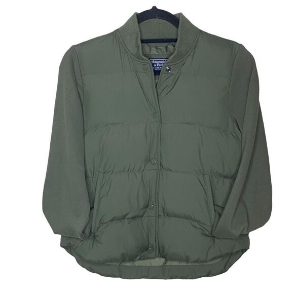 Abercrombie & Fitch AF XS Olive Green Snap Button Insulated Puffer Coat Jacket - Picture 1 of 4